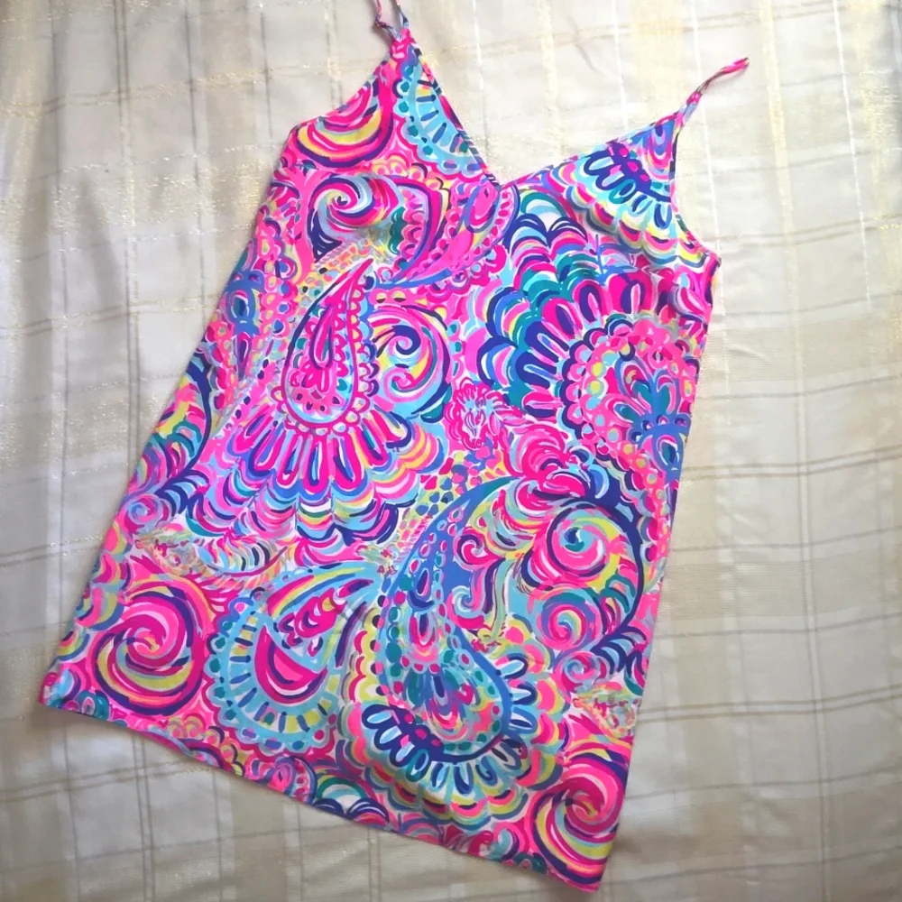 Lilly Pulitzer Silk Dress Psychedelic Sunshine Dusk Lela Mini Spaghetti Strap - Picture 4 of 12